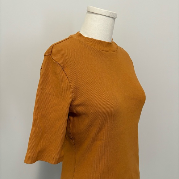 Anthropologie Maeve Ribbed Mock Neck Top Burnt Orange Rust - Picture 7 of 12